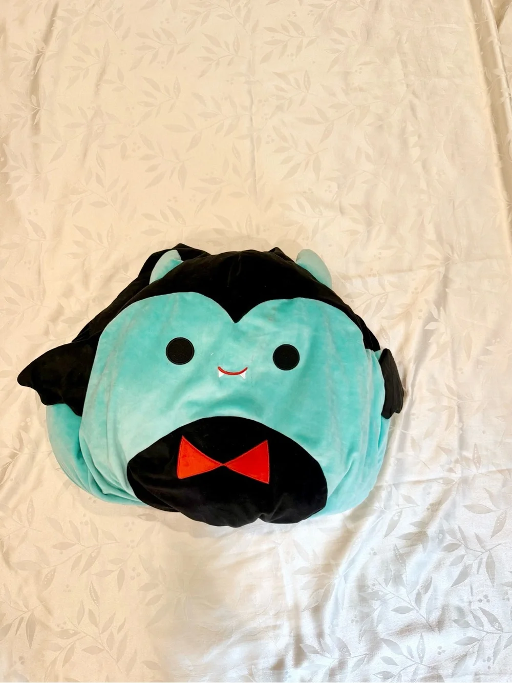 Squishmallows Aqua & Black Bat Costume with Red Bow